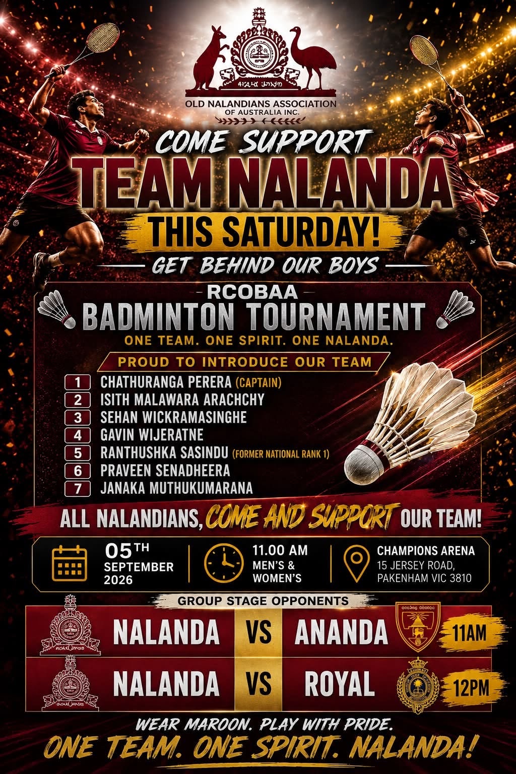 Team Nalanda at the RCOBAA Badminton Tournament 2026